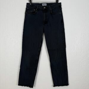 AGOLDE Kye Mid Rise Straight Crop Jeans Raw Hem Black Wash Size 27